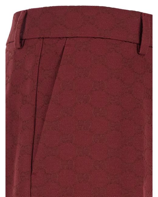 Gucci Red Bordeaux Straight Pants With Gg Motif for men