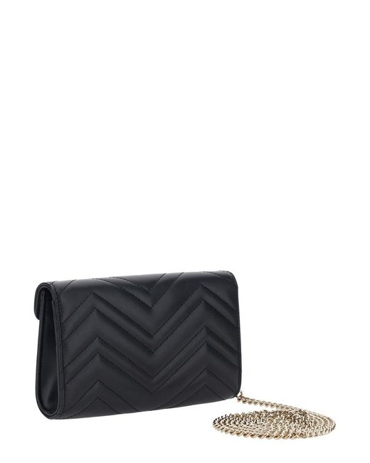 Gucci Black 'Gg Marmont' Mini Bag With Gg Plate On The Front And Chain