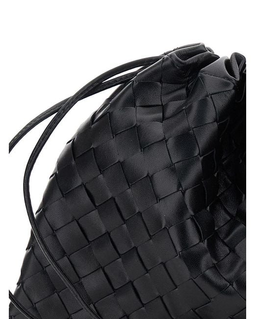 Bottega Veneta Black Shoulder Bag With Drawstring Closure And All-Over Intrecciato Motif