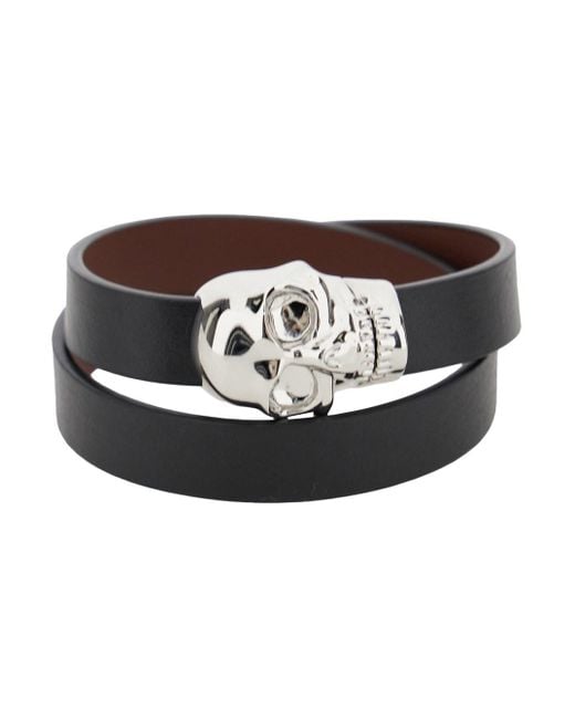 McQueen Black Bracelet With Skull Detail for men