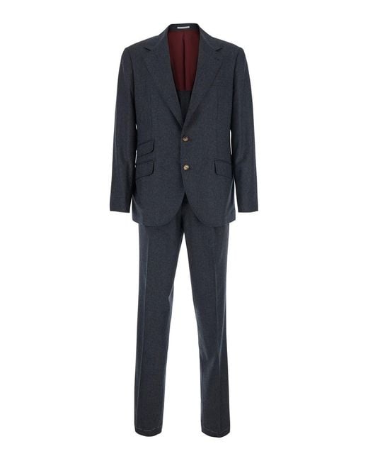 Brunello Cucinelli Blue Single-Breasted Suit With Notched Revers for men