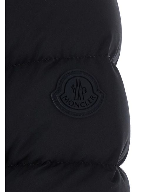 Moncler Black 'Herbes' Down Jacket With Hood And Logo Patch On The Sle