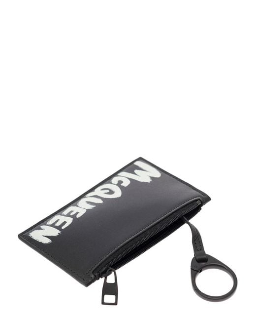McQueen Black Leather Card Holder for men