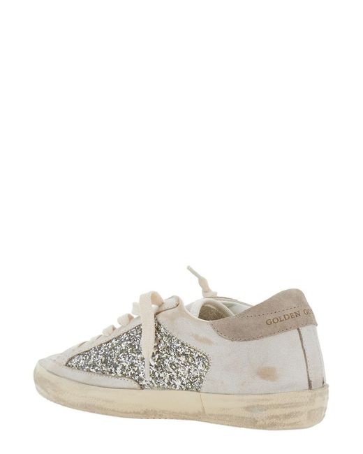 Golden Goose Deluxe Brand White 'Superstar' Low Top Sneakers With Glitter Details O