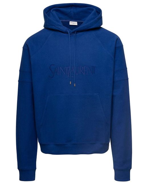 Saint Laurent Blue Embroidered Hoodie for men