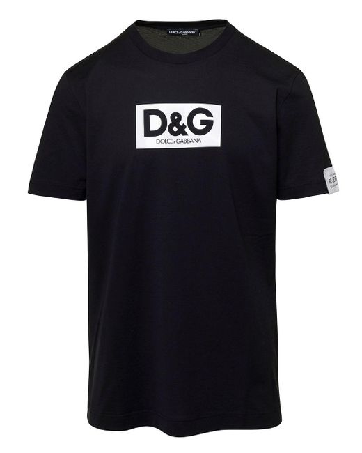T-shirt girocollo con stampa logo frontale in cotone uomo di Dolce & Gabbana in Black da Uomo