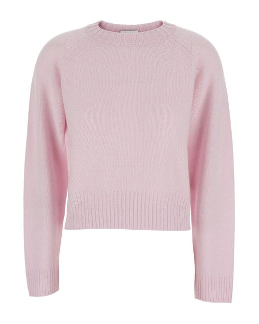 Allude Pink Crew Neck Sweater With Ribbed Design