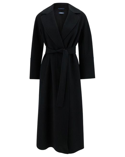 Max Mara Black 'Elisa' Robe Coat With Matching Belt