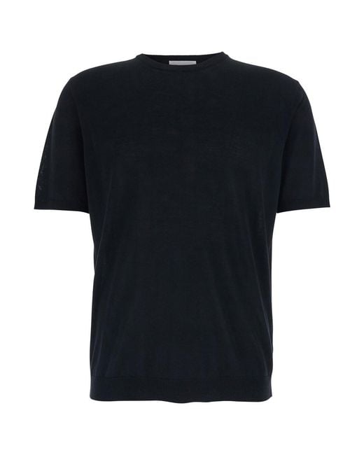 Roberto Collina Black T-Shirt With Crew Neck And Ribbed Cotton Finishe for men