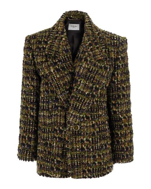 Saint Laurent Green Veste Tweed Mache Faux Allover Look1