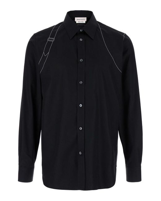 Alexander McQueen Blue Shirt With Stitchings for men
