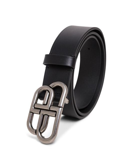 Balenciaga Black Leather Belt With Bb Buckle for men