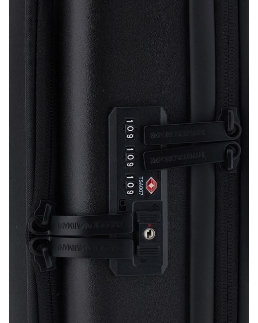 Emporio Armani Black Trolley Suitcase With Logo Patch On The Front In for men