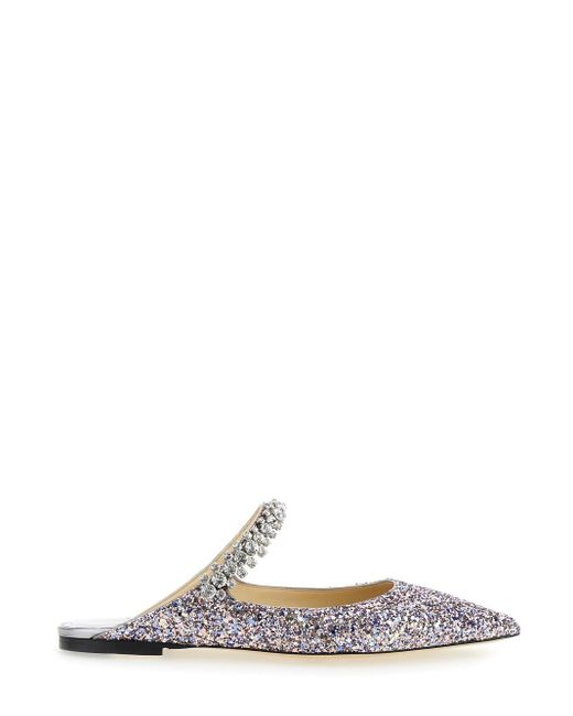 Jimmy Choo White 'Bling Flat' Mules With Crystal Strap