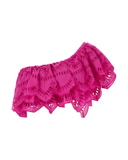 Charo Ruiz Pink Fuchsia One-Shoulder Top With Crochet Work