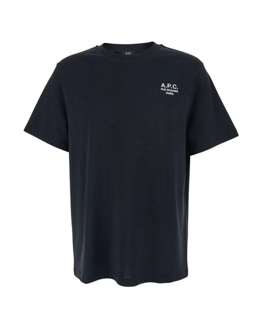 A.P.C. Black Crewneck T-Shirt With Logo Embroidered On The Front for men
