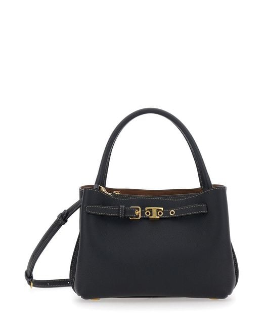 Tod's Black 'T-String' Handbag With Adjustable And Removable Shoulder