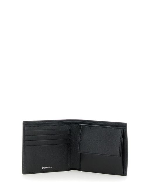 Balenciaga Black Bi-Fold Wallet With Logo Lettering On The Front for men