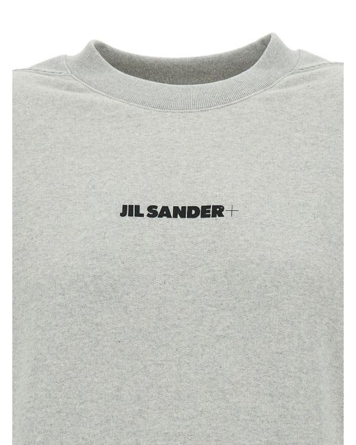 Jil Sander Gray Crewneck Sweatshirt With Logo Lettering Print
