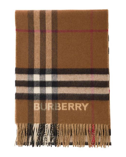 Burberry Brown Scarf With Vintage Check Motif And Fringed Hem In Cashmere Man for men