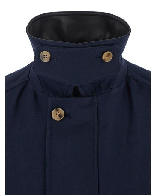 AFTER PRAY Blue Jacket With Leather Collar And Welt Chest Pockets for men