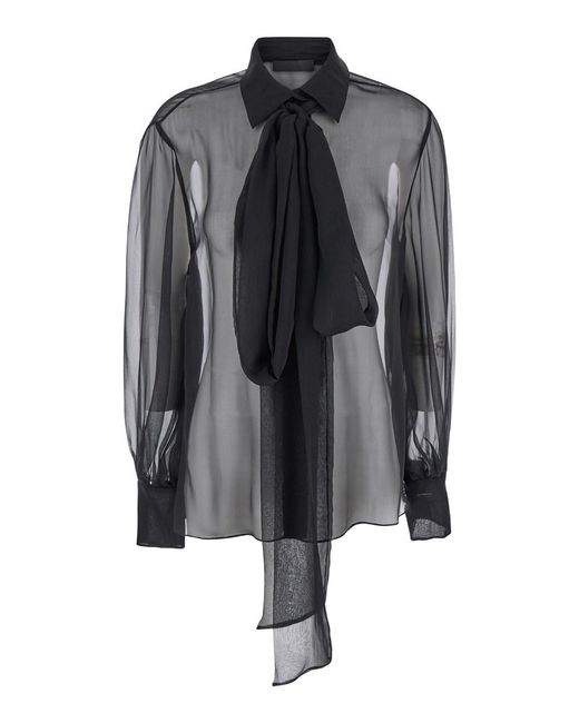 Valentino Gray Shirt With Classic Collar And Neck Scarf