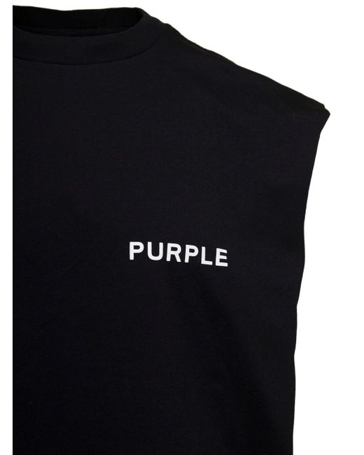 Purple Brand Black Brand Sleeveless Crew Neck T-Shirt With Logo Print for men