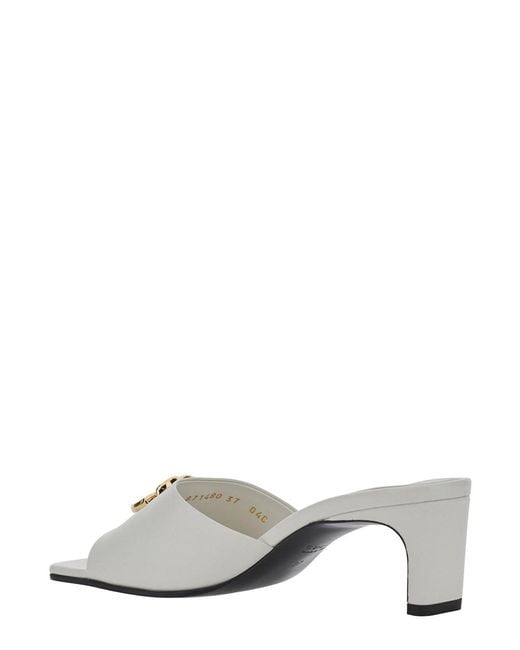 Gucci White Sandals With Gg Logo Plaque On The Front