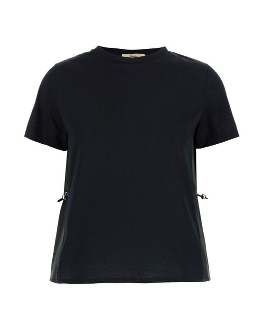 Herno Black T-Shirt With Drawstring And Cut-Out