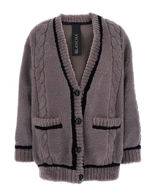 Cardigan Con Scollo A V E Tasche Sul Fronte di Blancha in Gray