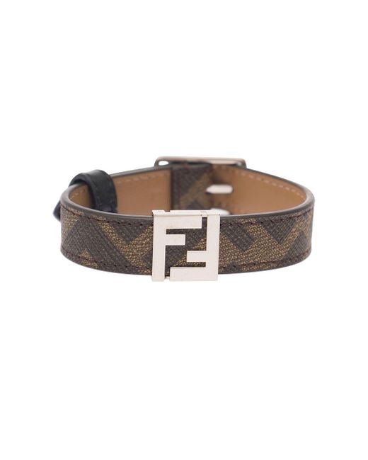 Fendi Brown Reversible Bracelet With Metal Ff Logo In Claf Leather Man for men