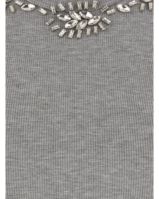 Le Plain Gray Ribbed Top Embroidery With Long Sleeves And Cotton Embroi