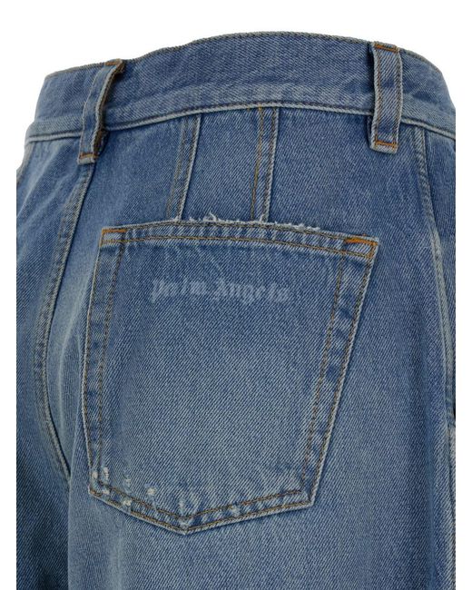 Palm Angels Blue Light High-Waisted Wide Jeans With Logo