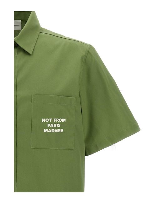 Camicia A Maniche Corte Con Ricamo Slogan di Drole de Monsieur in Green da Uomo