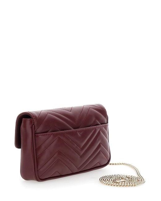 Gucci Purple 'Gg Marmont 2.0' Bordeaux Mini Crossbody Bag With Double G