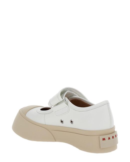Marni White 'Pablo' Mary Janes With Strap And Logo