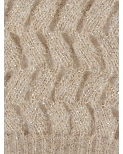 Brunello Cucinelli Natural Dress 'Braided Knit' With Round Neck And Long Sleev