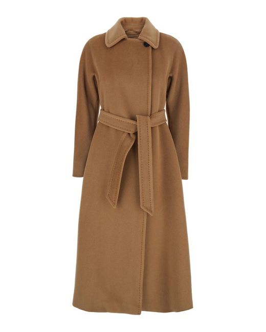 Cappotto 'Tenzone' Con Colletto Ampio E Cintura Sul Fro di Max Mara in Brown