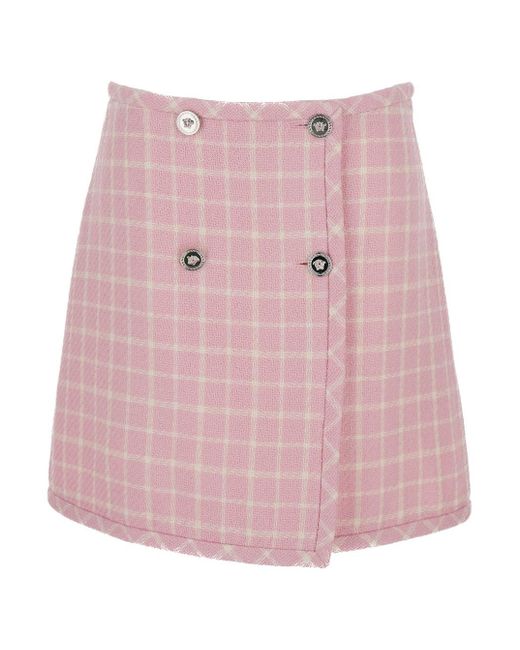 Versace Pink Check-Pattern Skirt