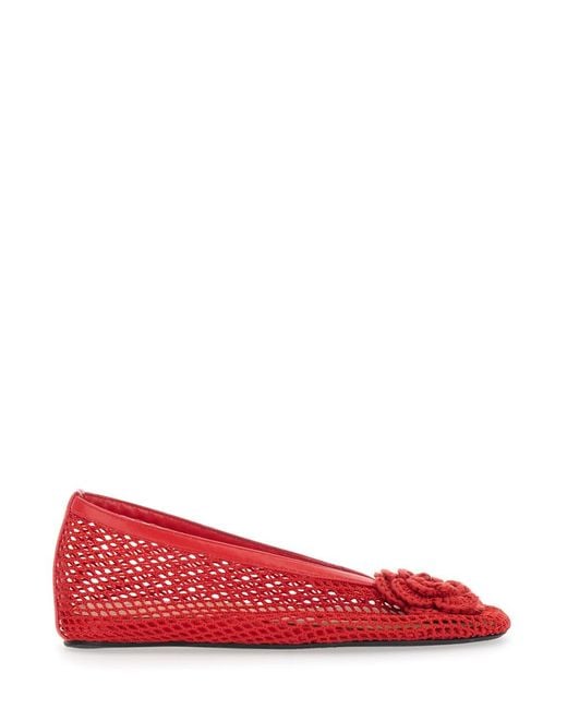 Ganni Red Ballet Shoes 'Jenny' Mesh Flower