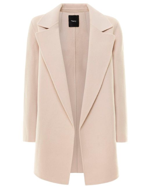 Theory Natural Light Open Coat With Notched Revers In Wool And Cashmere Woman