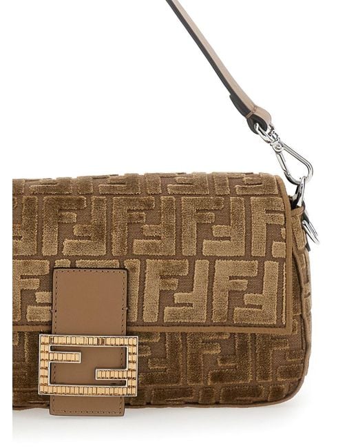 Borsa A Spalla 'Baguette' Media Con Motivo Ff All-Over E Placca di Fendi in Metallic