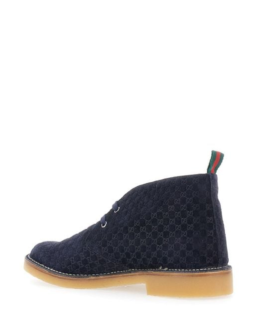 Gucci Blue Ankle Boots With Web Detail On The Heel And Low Heel for men