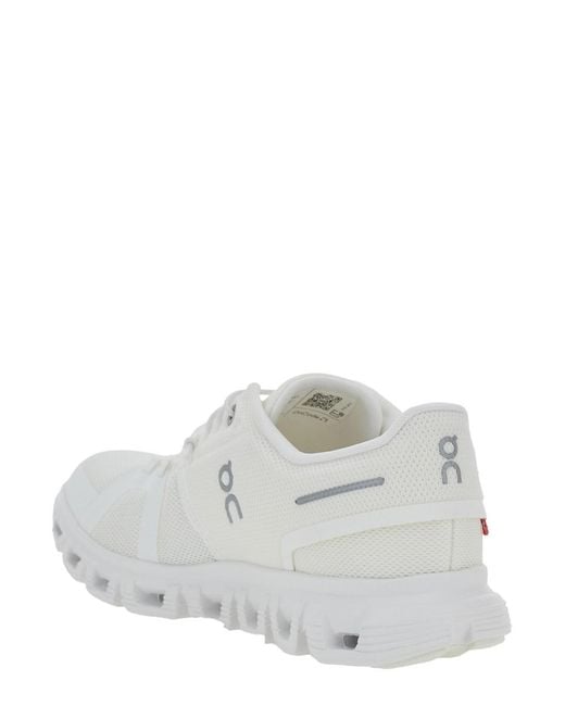 On Shoes White 'Cloud 6' Low Top Sneakers With Mesh Details And Logo The