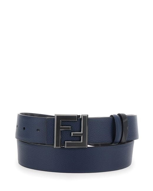 Fendi Blue Reversible Belt With Square Ff Buckle for men