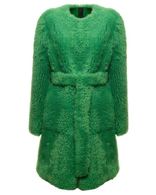 Blancha Green Icemerino Belted Coat In Teddy Woman