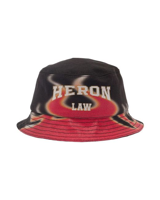 Heron Preston Red Bucket Hat With Flames And Logo Print In Cotton Man for men