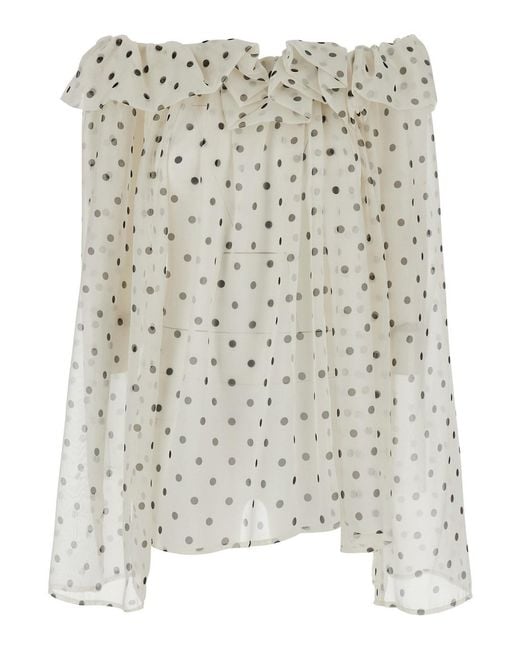 MSGM Gray Top With Polka Dot Print
