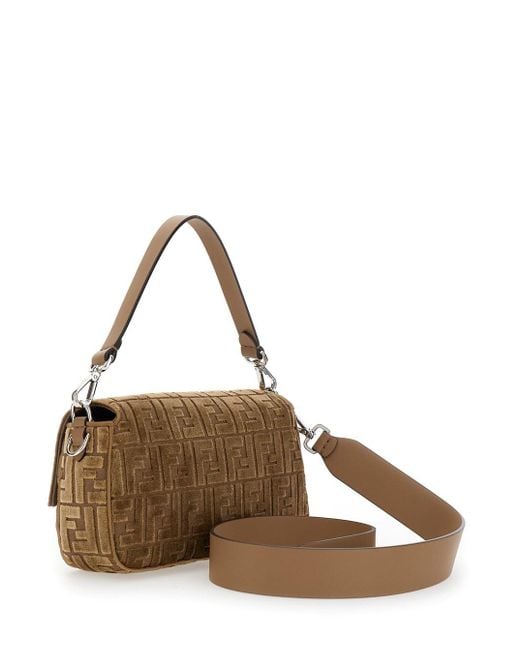 Borsa A Spalla 'Baguette' Media Con Motivo Ff All-Over E Placca di Fendi in Metallic