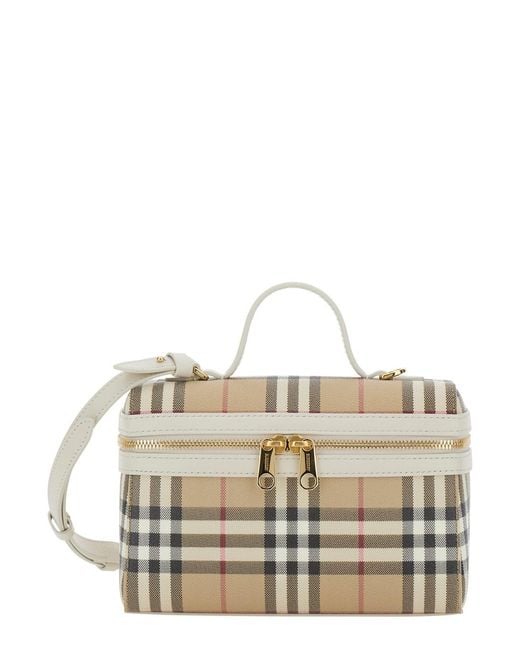Burberry Natural Vanity Case With Adjustable Shoulder Strap And Check Mo